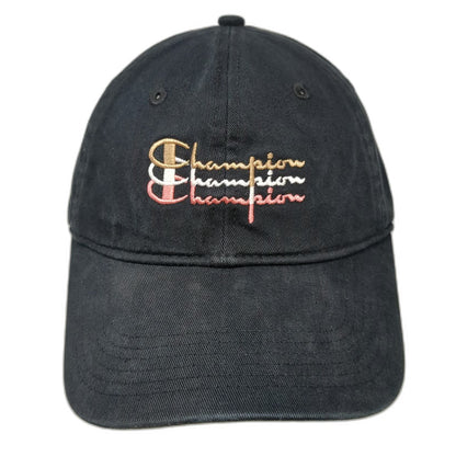 Champion Baseball Cap Black One Size Triple Logo Embroidered Adjustable Hat