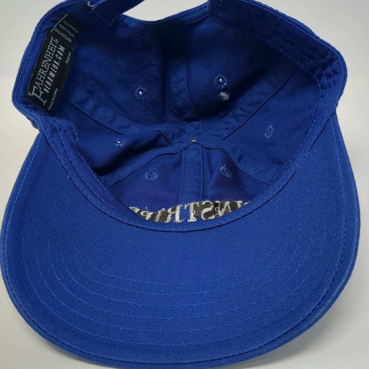 Fahrenheit Baseball Cap Blue White One Size Embroidered Strapback Bowling Hat
