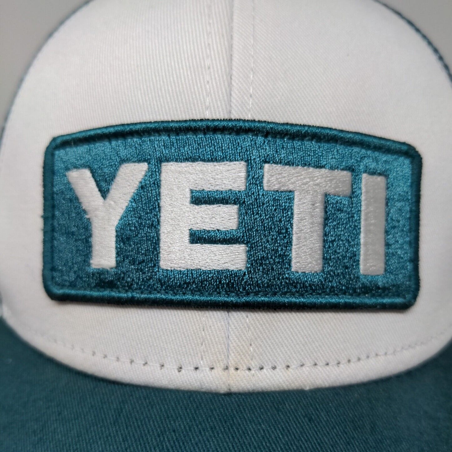 Yeti Men's Snapback Mesh Back Hat Green White Embroidered Logo Polyester