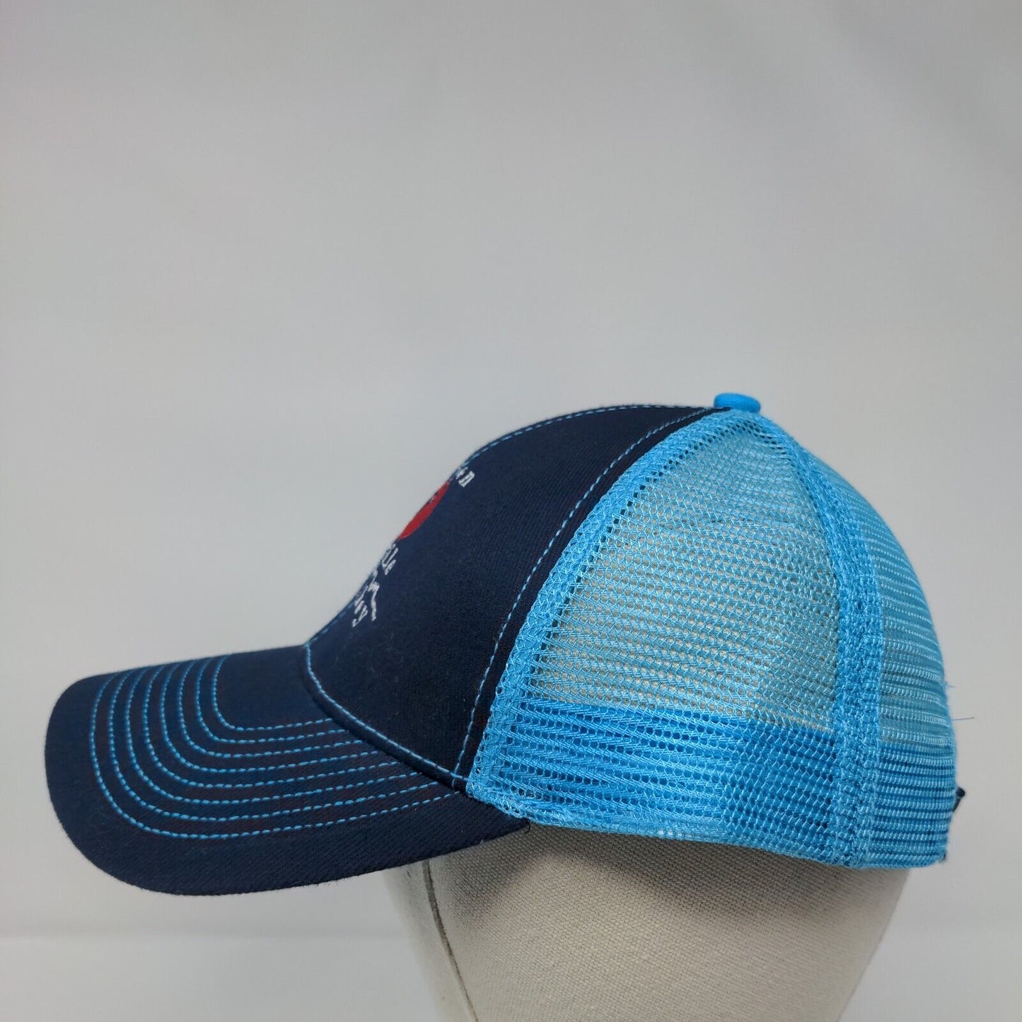 Seven Devils Whsikey Strapback Hat Blue OSFA Adjustable Embroidered Mesh Back