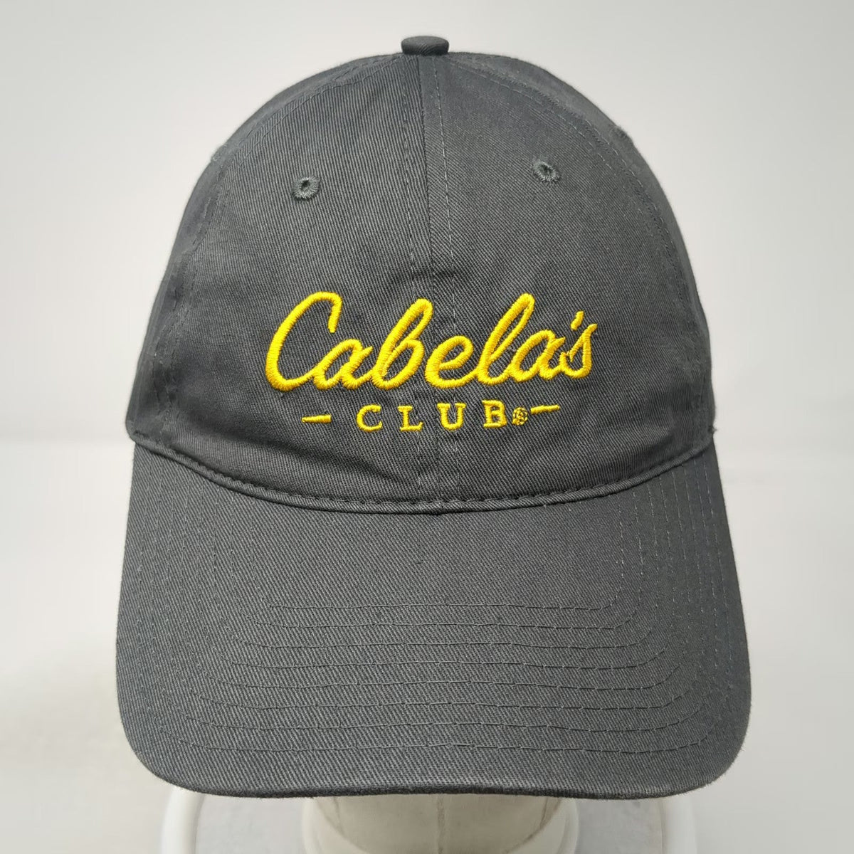 Cabela's Club Baseball Cap Gray One Size Adjustable Yellow Script Logo Hat