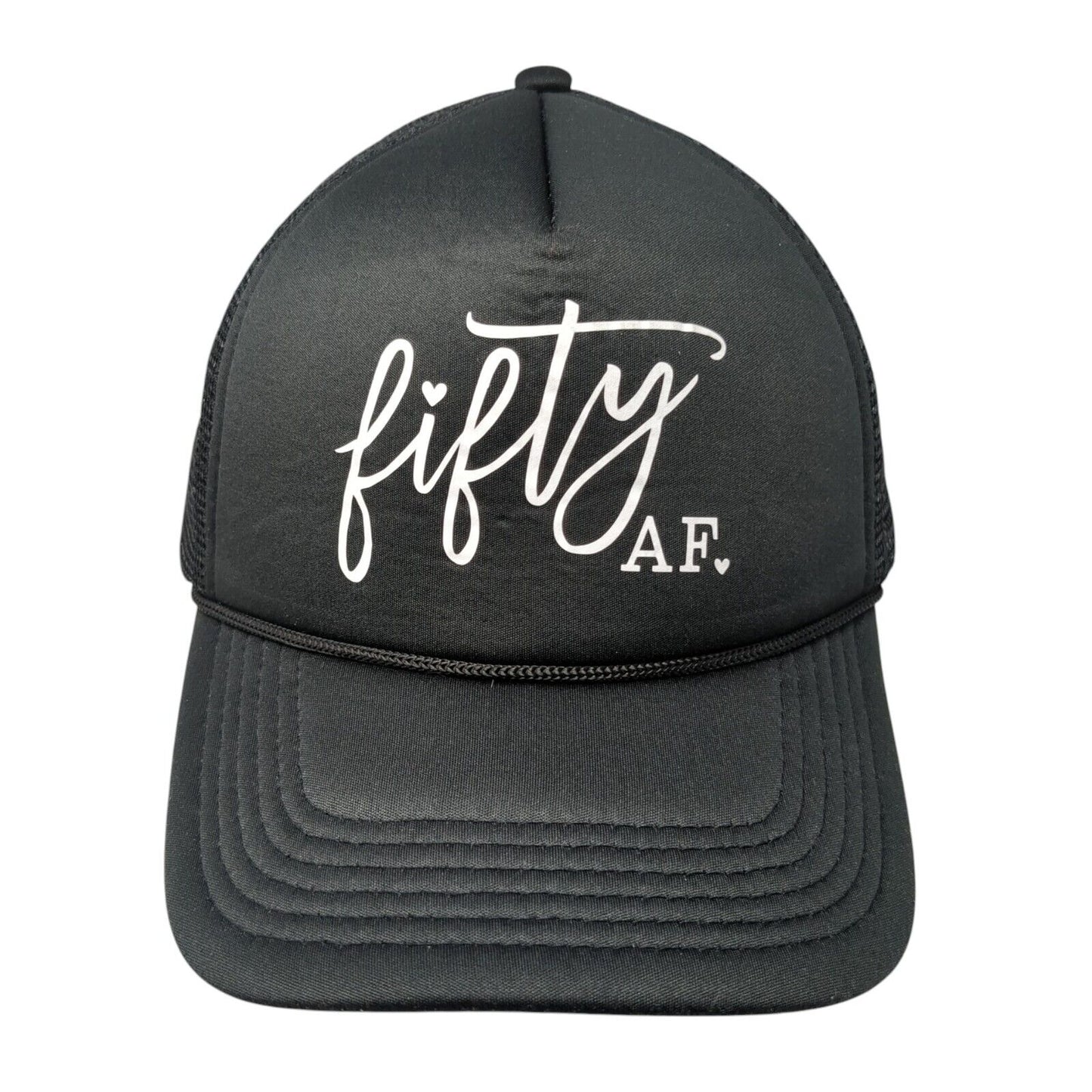 Fifty AF Snapback Trucker Hat Black One Size Adjustable Mesh Back Rope Polyester
