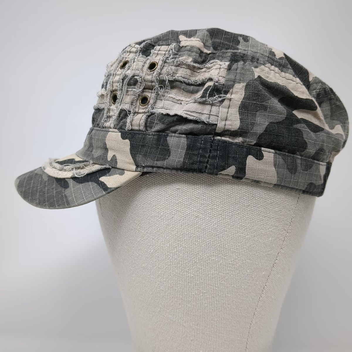 D&Y Army Cap Gray Camo One Size Cotton Military Style Elastic Hat Eyelets Metal