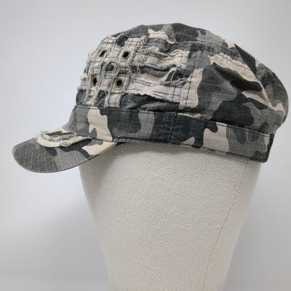 D&Y Army Cap Gray Camo One Size Cotton Military Style Elastic Hat Eyelets Metal