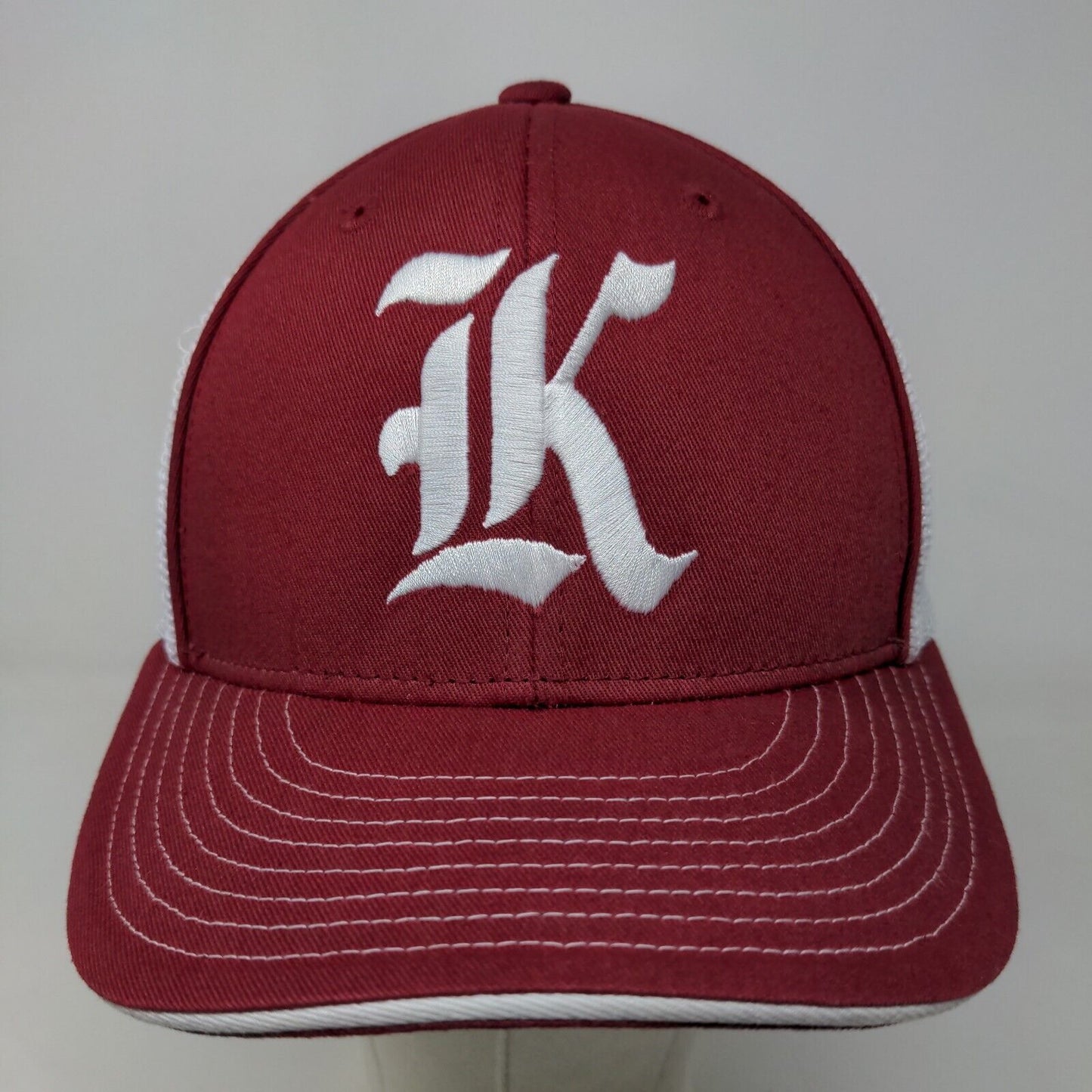 Champro Men's Fitted Mesh Back Hat White Red Size S-M Embroidered Big K Logo