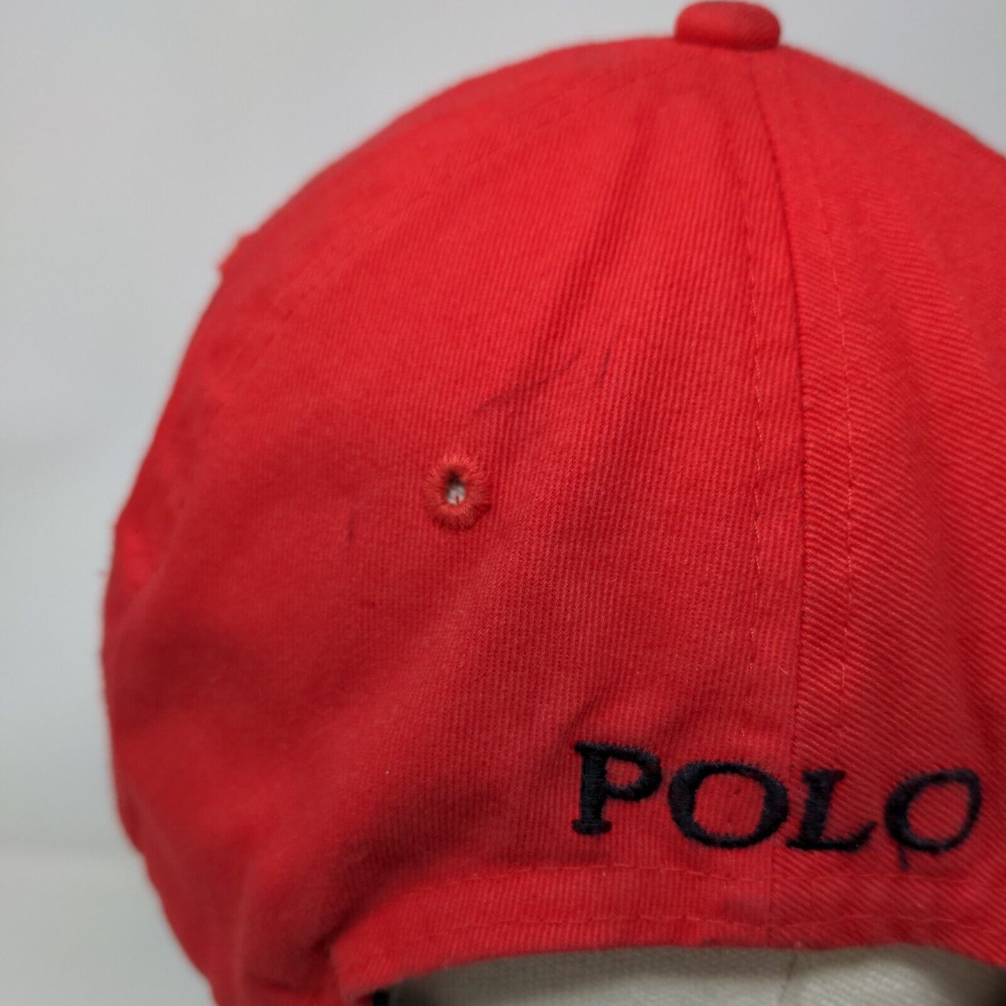 Polo Ralph Lauren Leather Strapback Hat Red One Size Embroidered Pony Cotton