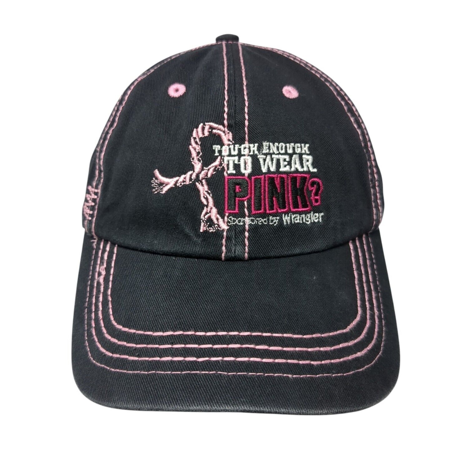 Tough Enough To Wear Pink? Wrangler Strapback Hat Black OS Adjustable Cotton