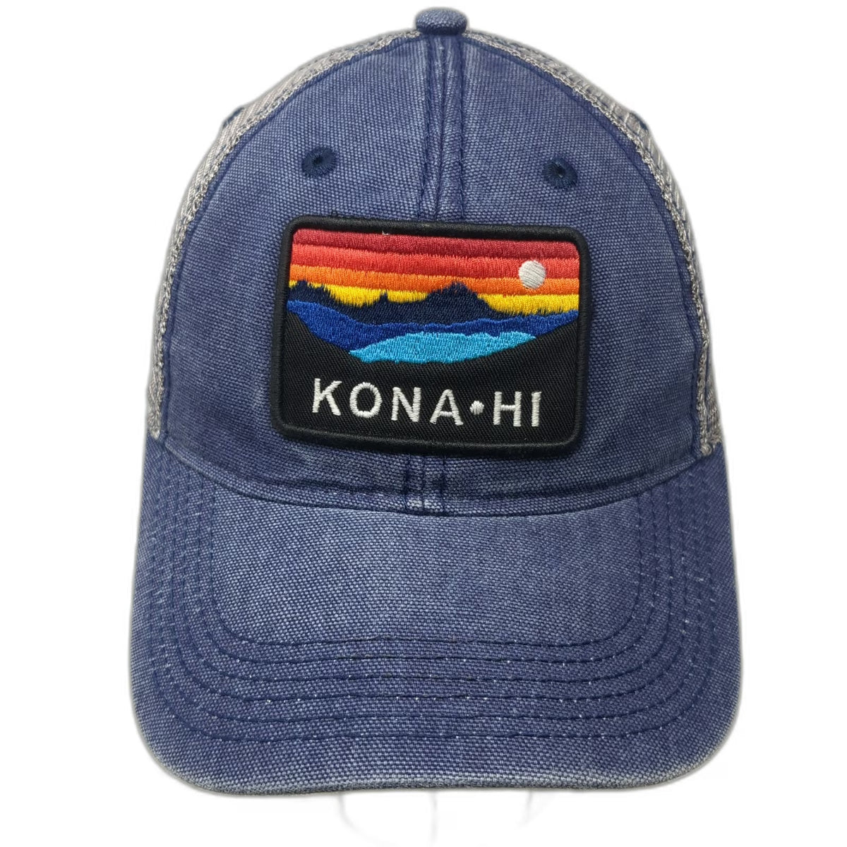Legacy Trucker Hat Blue Gray One Size Kona HI Hawaii Sunset Mountain Patch Mesh