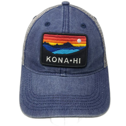 Legacy Trucker Hat Blue Gray One Size Kona HI Hawaii Sunset Mountain Patch Mesh
