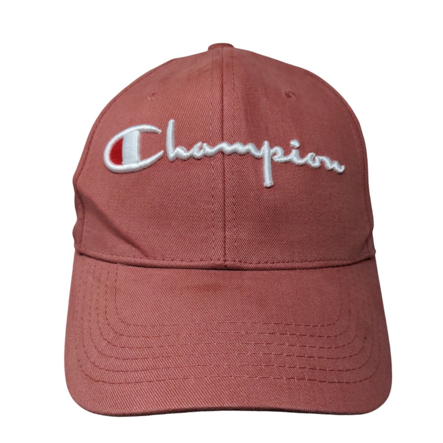 Champion Spell Out Slideback Hat Red OSFM Embroidered Leather Strap