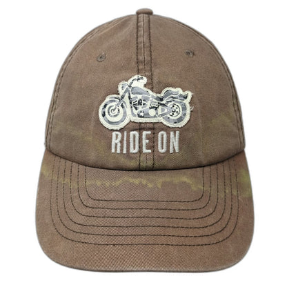 Life is Good Baseball Cap Brown One Size Motorcycle Ride On Camo Slideback Hat