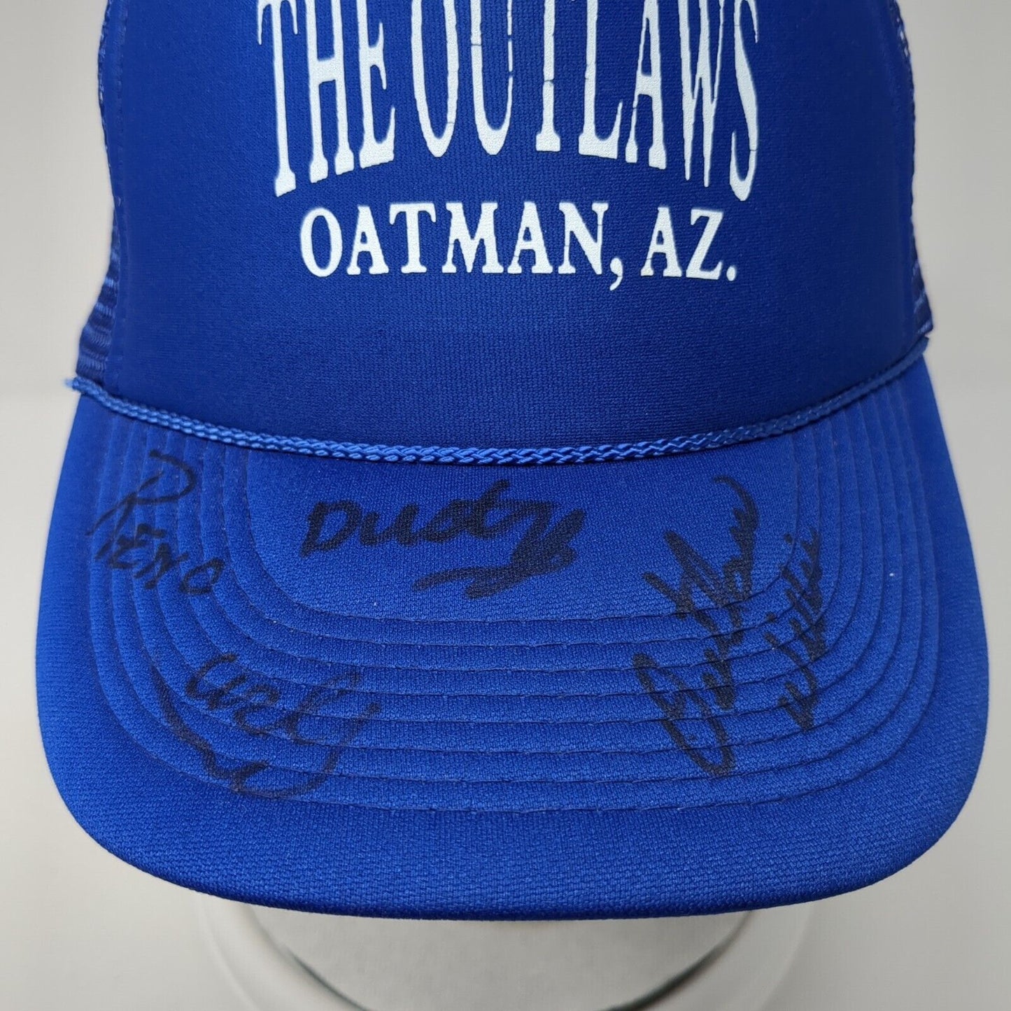 The Outlaws Oatman AZ Snapback Trucker Hat Blue One Size Mesh Back