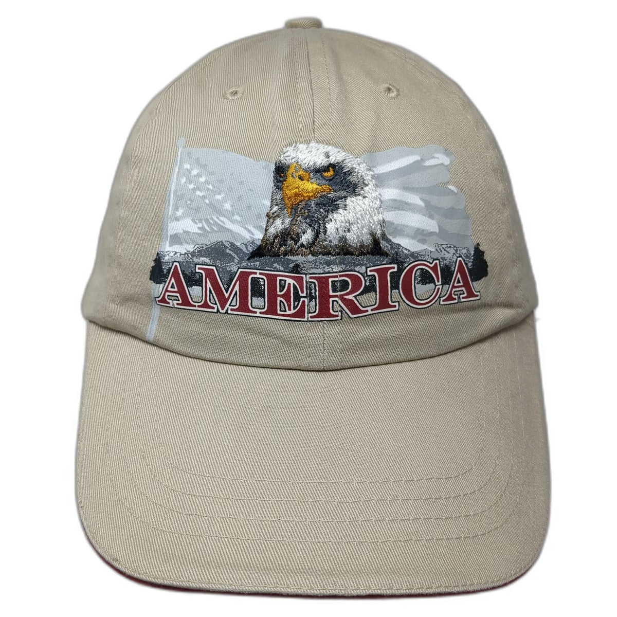 Baseball Cap Beige One Size Eagle American Flag Sandwich Brim Slideback USA Hat