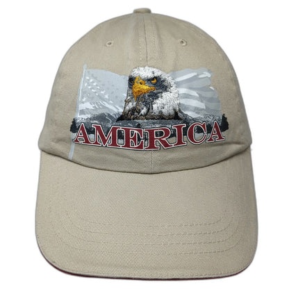 Baseball Cap Beige One Size Eagle American Flag Sandwich Brim Slideback USA Hat