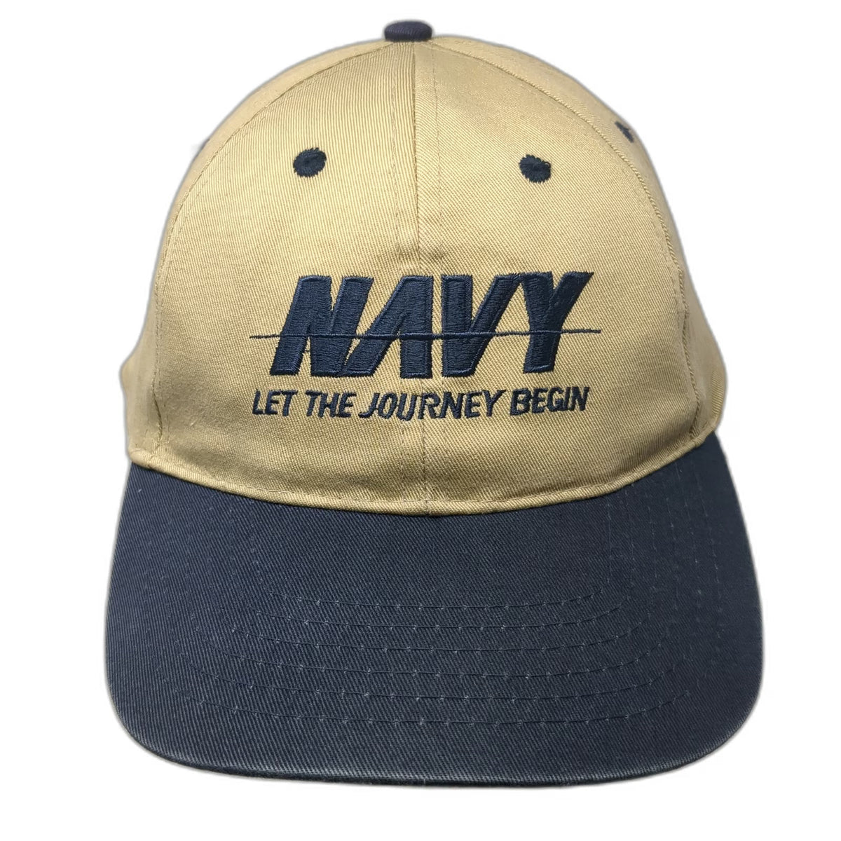 US Navy Let The Journey Begin Snapback Hat Beige Blue One Size Recruitment Logo