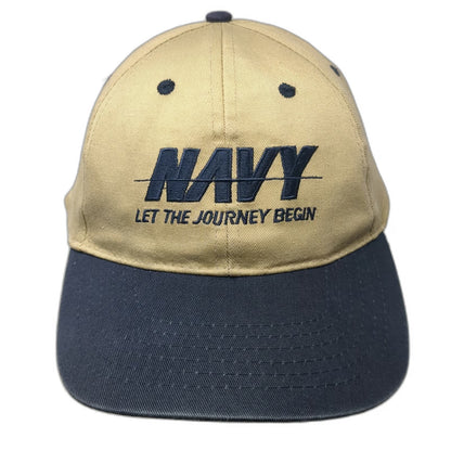 US Navy Let The Journey Begin Snapback Hat Beige Blue One Size Recruitment Logo
