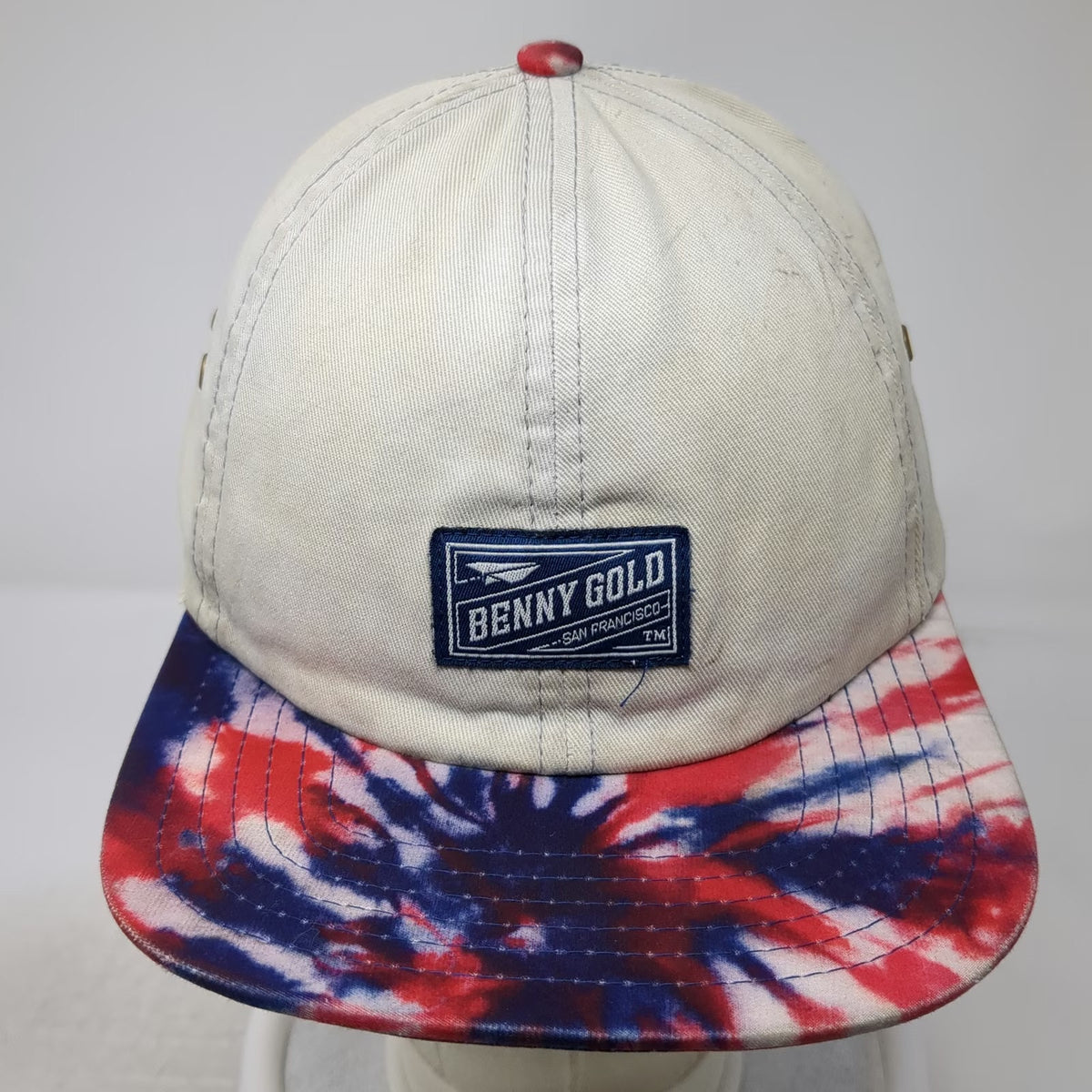 Benny Gold Baseball Cap Beige OSFM Tie-Dye Brim Slideback Flat Bill Patch Hat