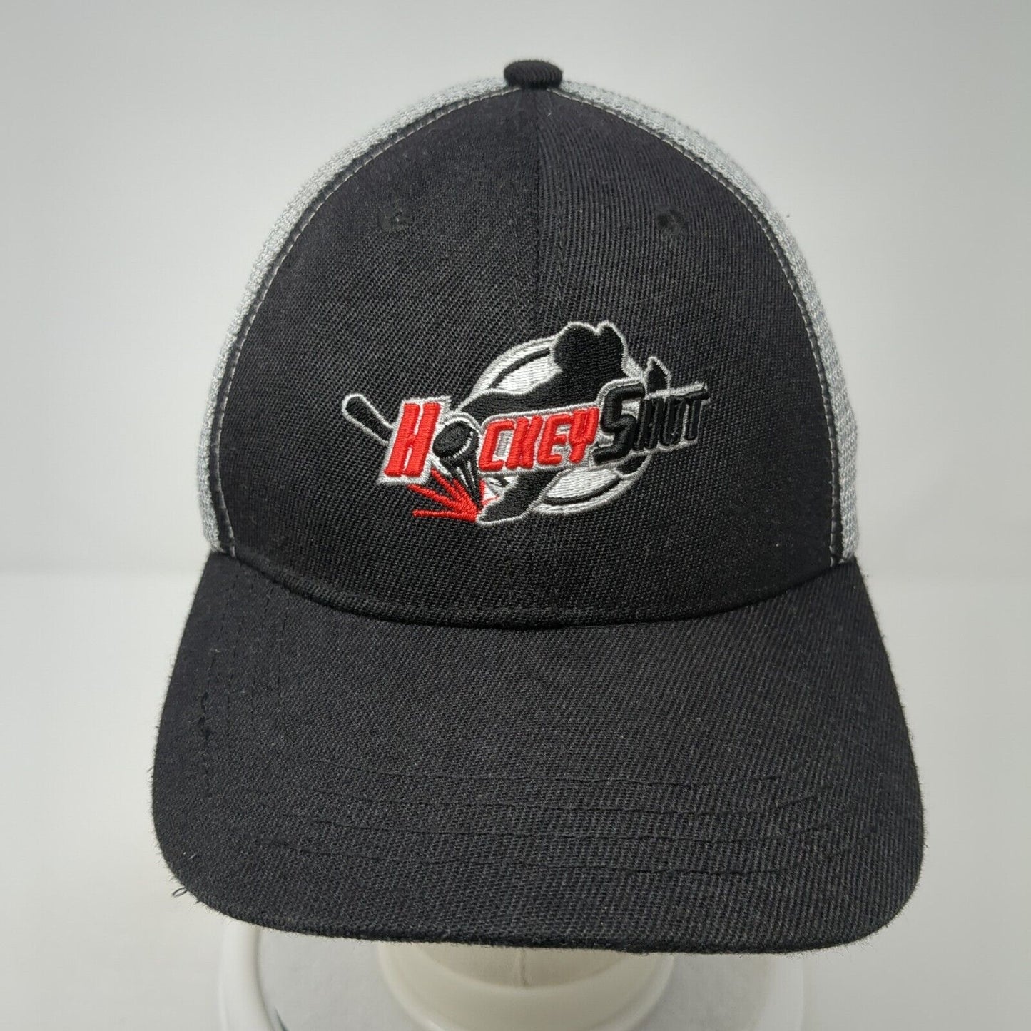 Hockey Shot Snapback Mesh Back Trucker Hat Black One Size Embroidered