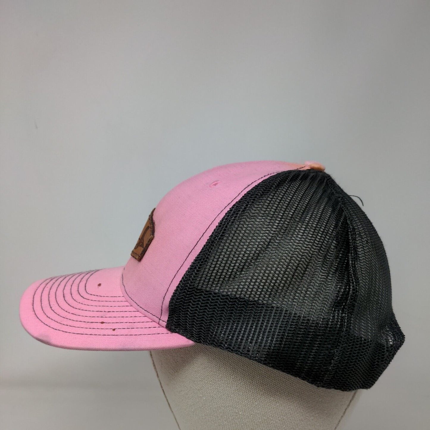 Richardson Leather Patch Snapback Mesh Back Trucker Hat Pink One Size