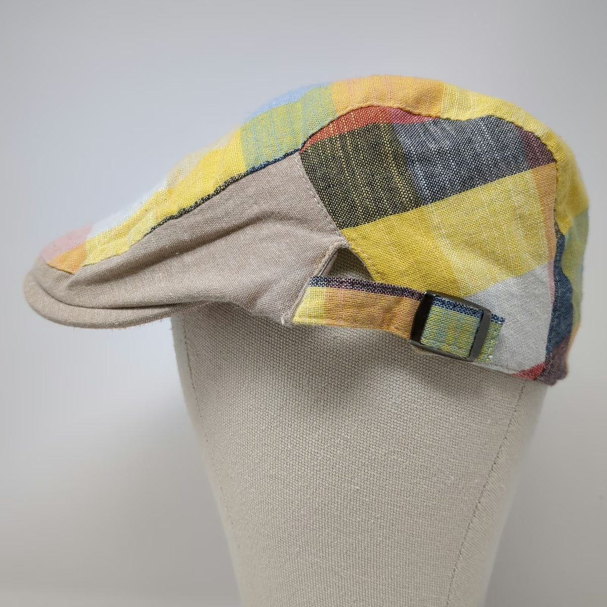 Newsboy Cap Yellow Multicolor Patchwork One Size Slideback Hat Plaid Checkered