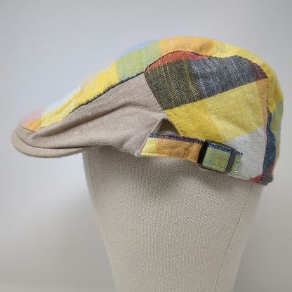Newsboy Cap Yellow Multicolor Patchwork One Size Slideback Hat Plaid Checkered