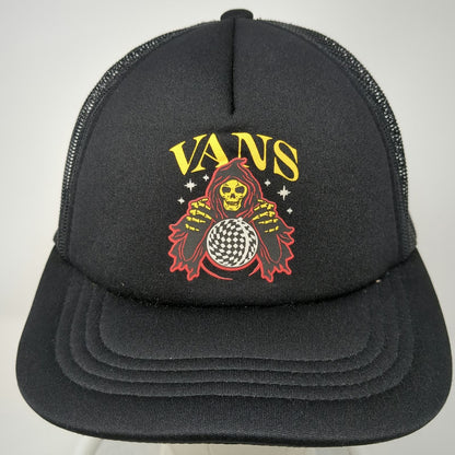 Vans Trucker Hat Black One Size Skeleton Reaper Checkerboard Mesh Back Snapback