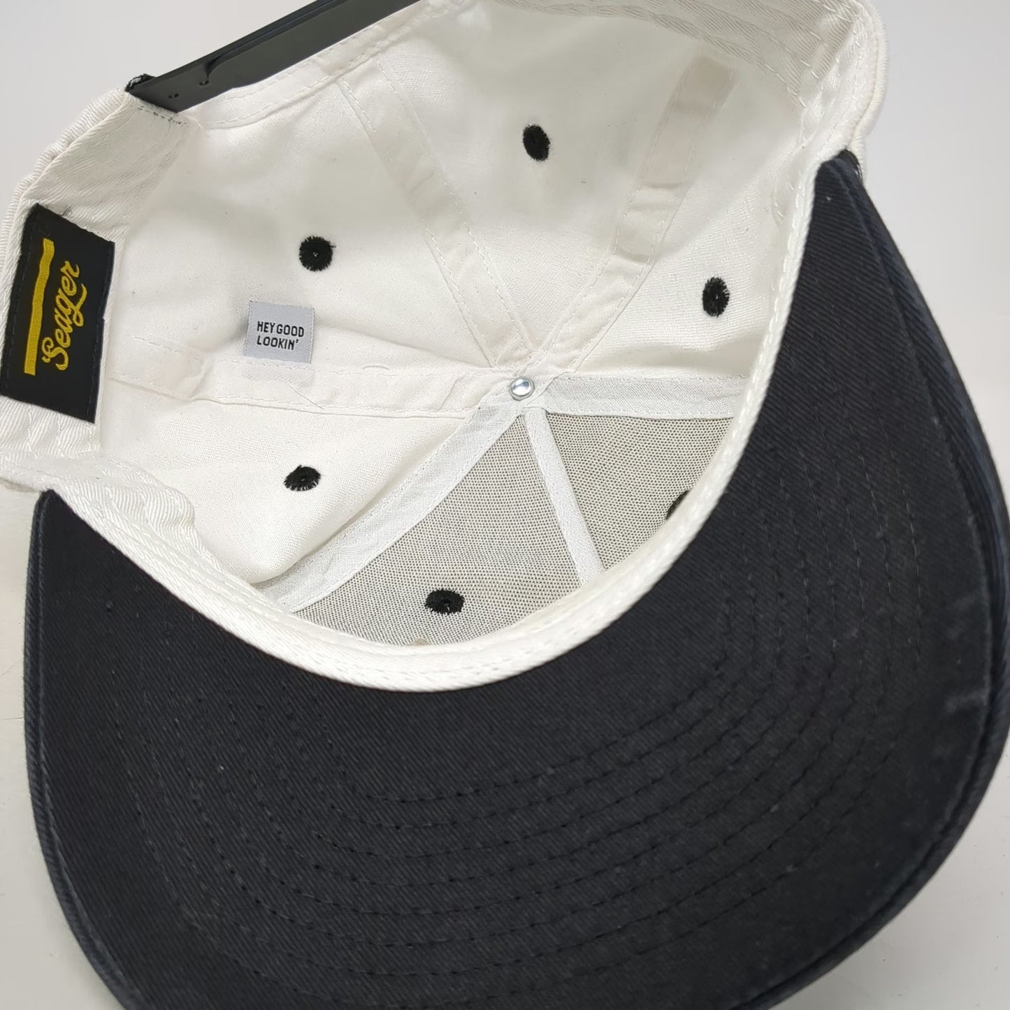 Seager 5 Panel White Black OSFM Rope Hat Snapback Western Cowboy Cotton Steer
