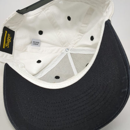 Seager 5 Panel White Black OSFM Rope Hat Snapback Western Cowboy Cotton Steer