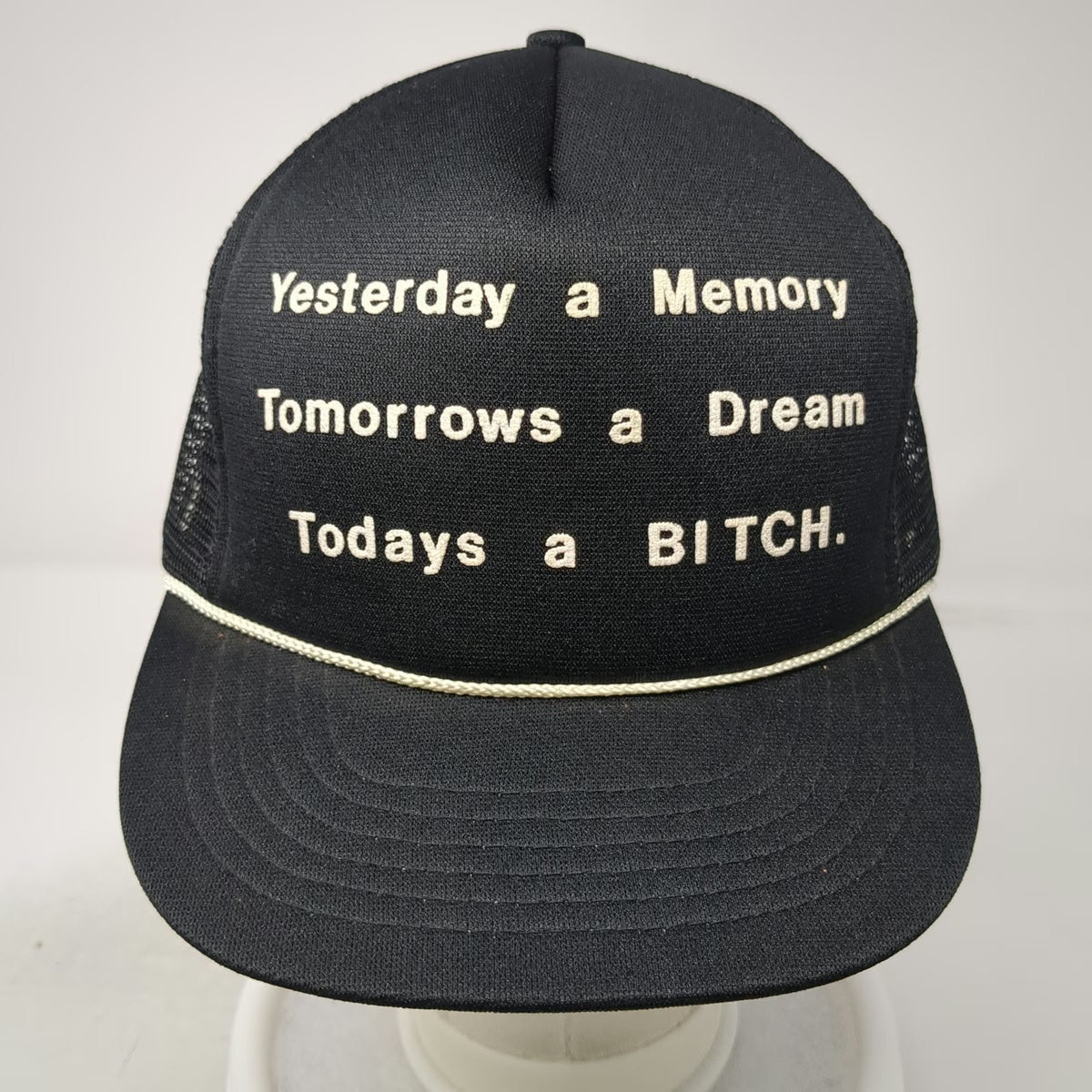 Advenco Trucker Hat Black Mesh Back Snapback Rope Graphic Funny Tomorrow a B**CH
