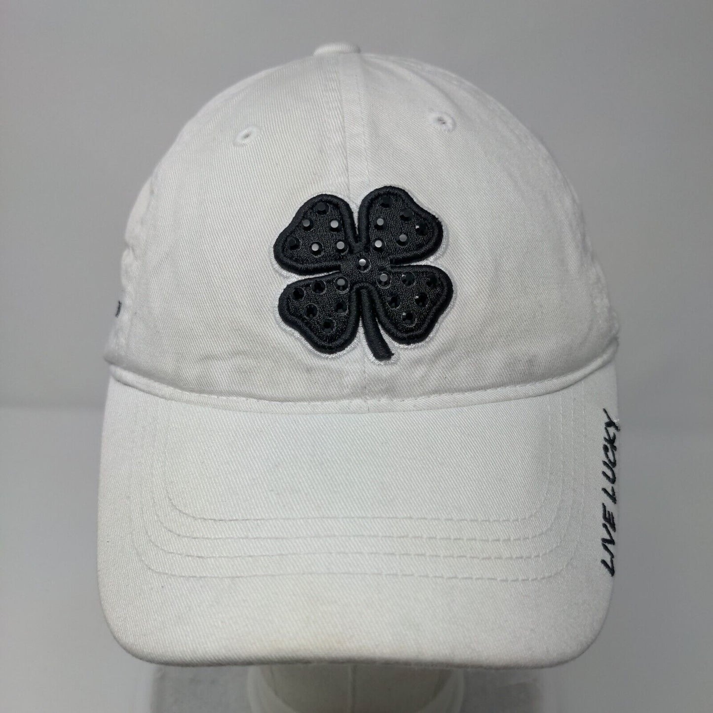 Live Lucky The Madison Club Slideback Hat White OSFA Adjustable Black Clover