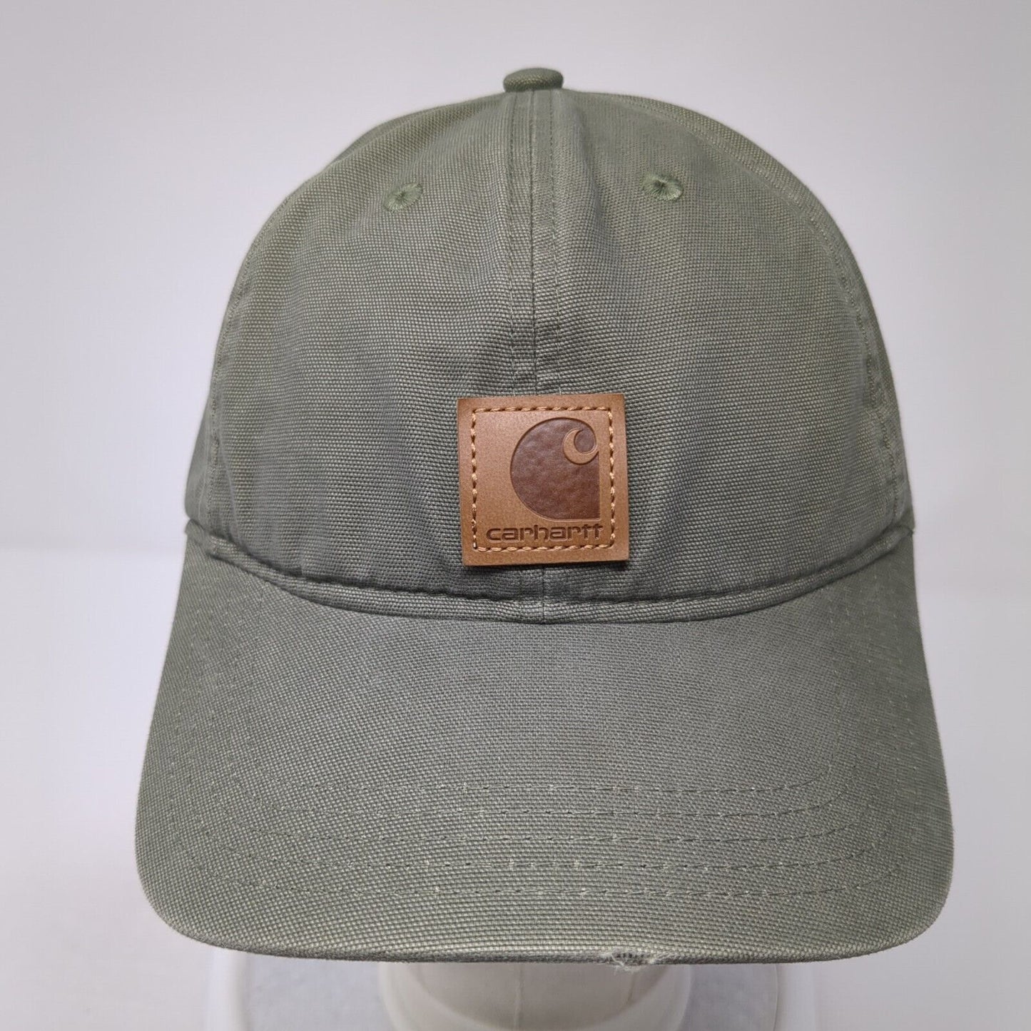 Carhartt Strapback Baseball Cap Green One Size Adjustable Leather Patch Cotton