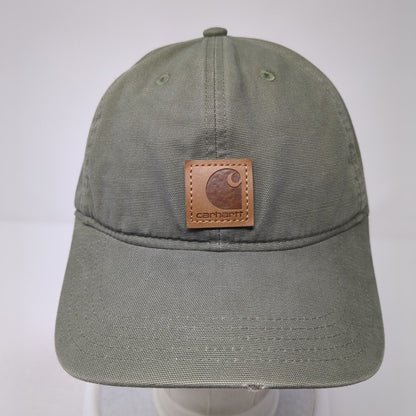 Carhartt Strapback Baseball Cap Green One Size Adjustable Leather Patch Cotton