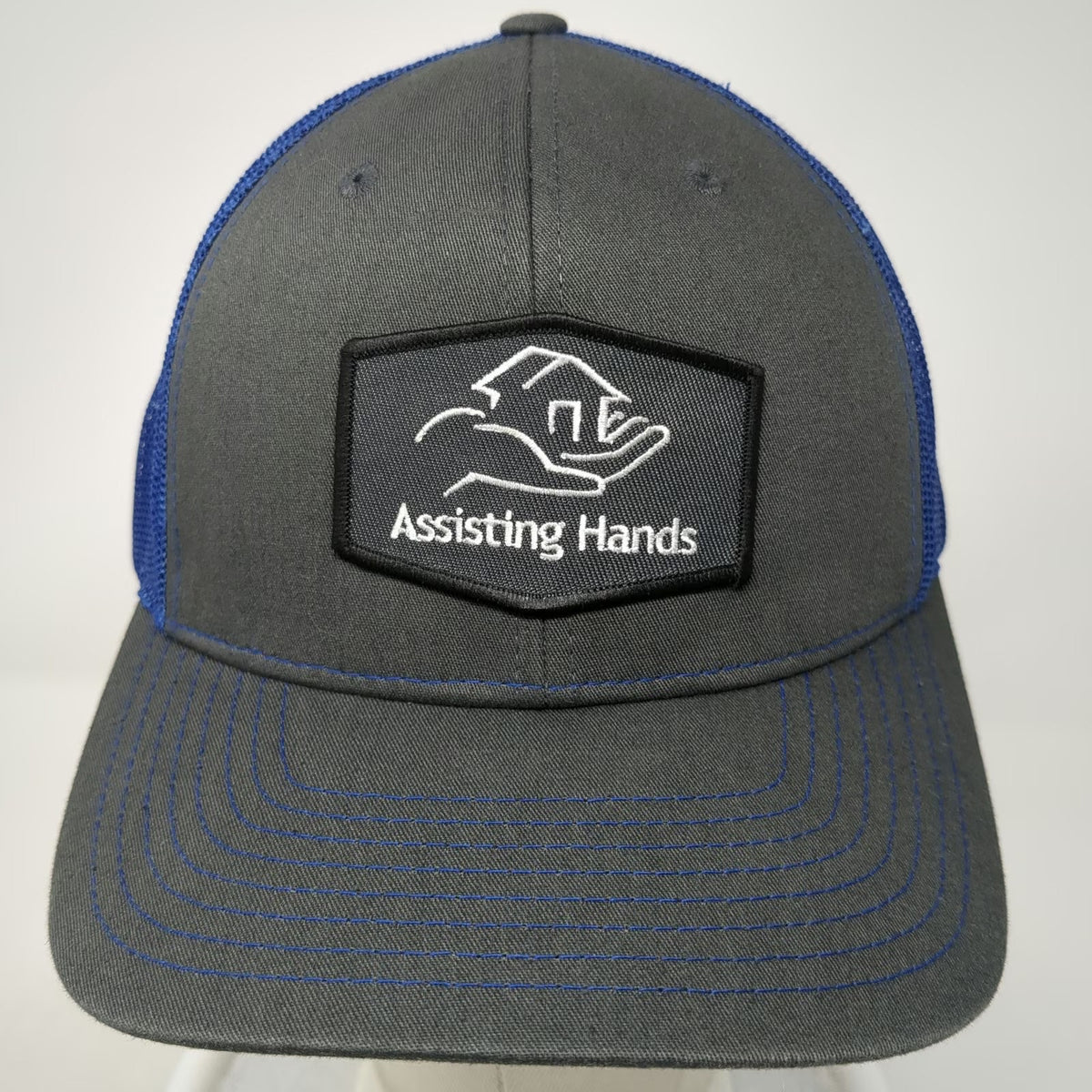 Richardson Trucker Hat Gray Blue One Size Assisting Hands Home Care Mesh Back