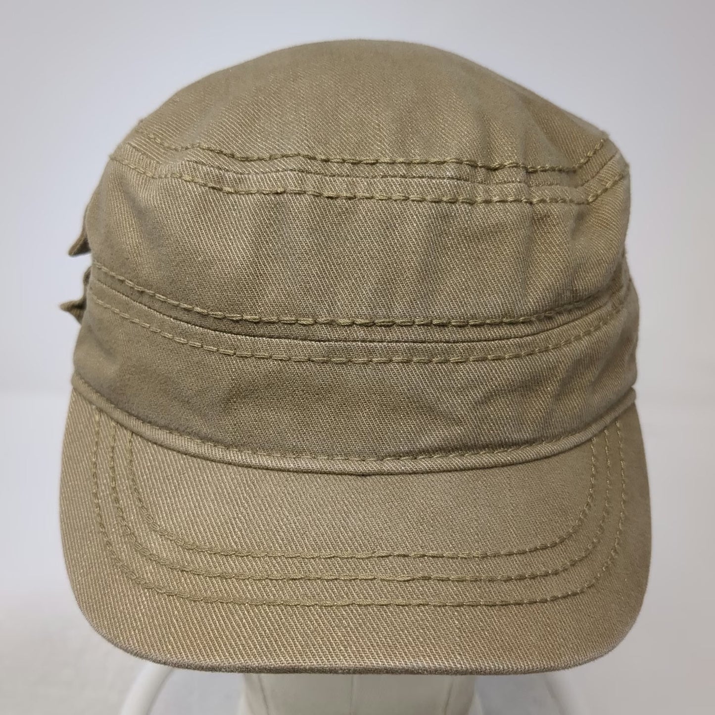 Brown Army Cap Hat One Size Side Pocket Strapback Cotton Solid Plain Utility
