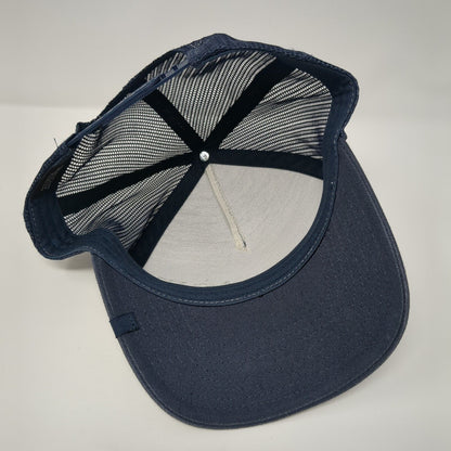 Black Rock Snapback Mesh Back Trucker Hat Blue Striped OSFA Cotton Blend Logo