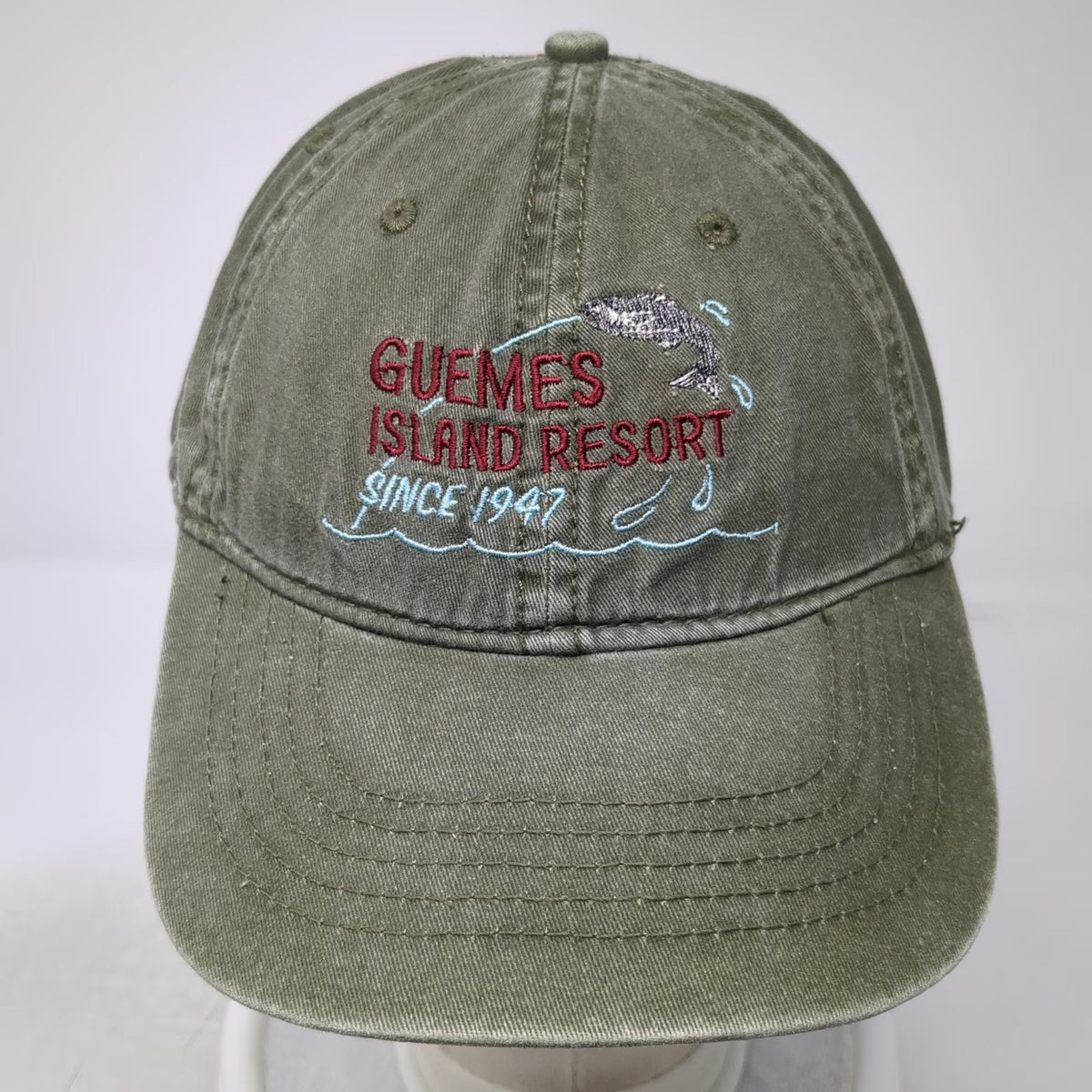 Green Baseball Cap One Size Guemes Island Resort Since 1947 Fish Embroidery Hat
