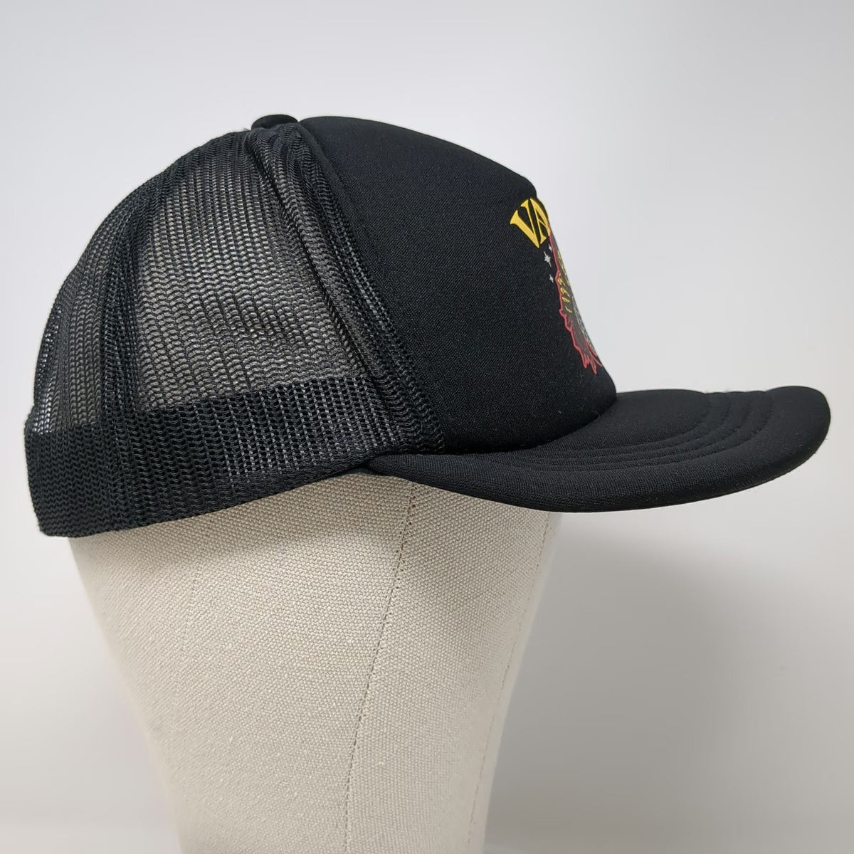 Vans Trucker Hat Black One Size Skeleton Reaper Checkerboard Mesh Back Snapback