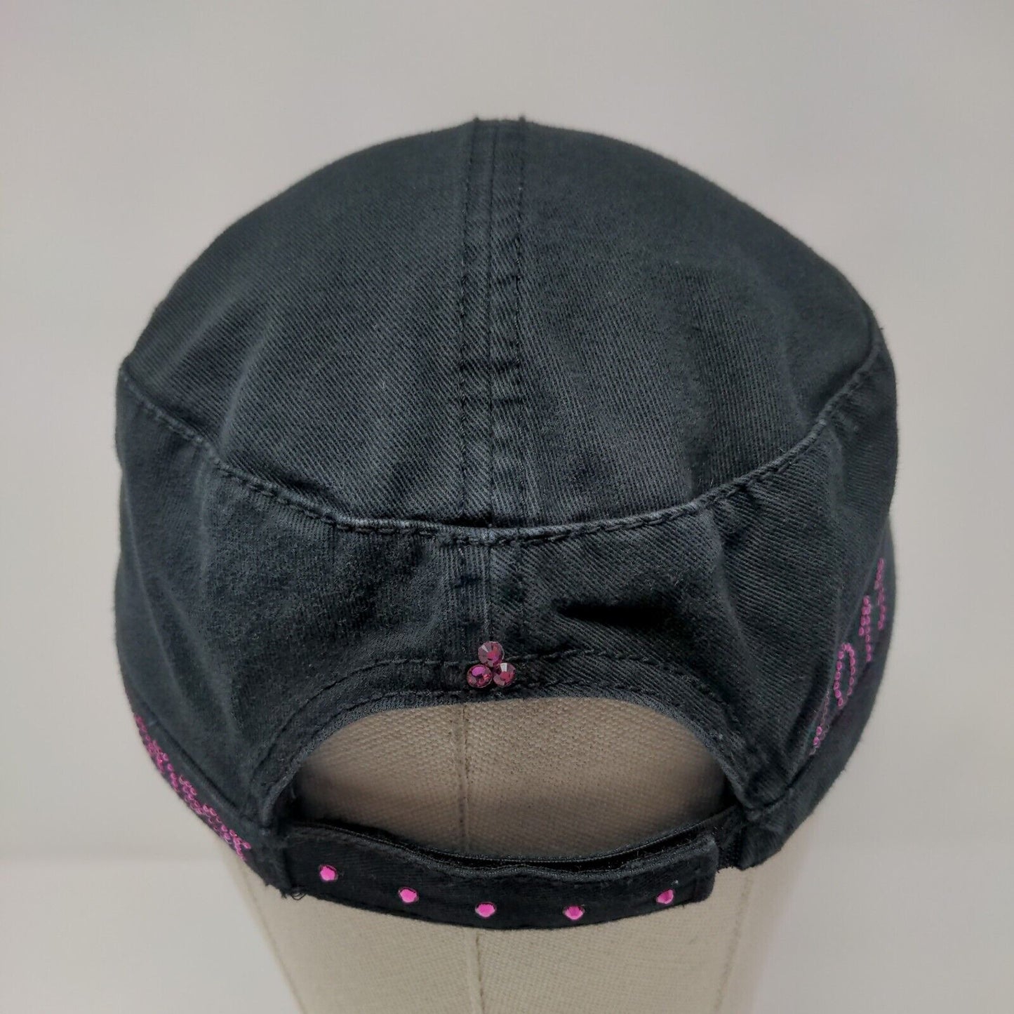 Otto Strapback Cadet Army Cap Hat Black OSFM Adjustable Rhinestone
