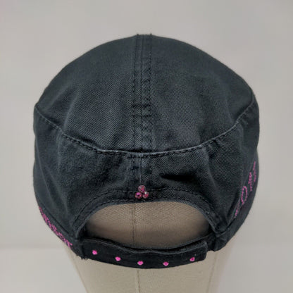 Otto Strapback Cadet Army Cap Hat Black OSFM Adjustable Rhinestone