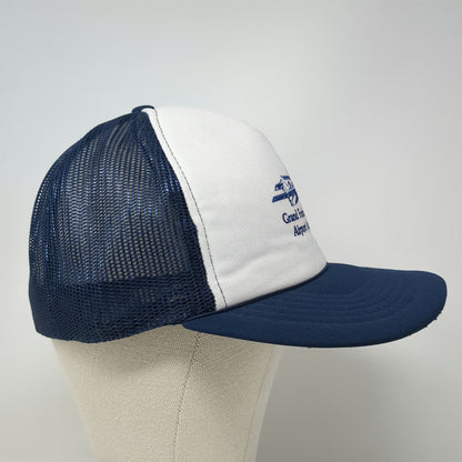 Yupoong Blue White Trucker Hat One Size Grand Forks Regional Airport Plane Mesh