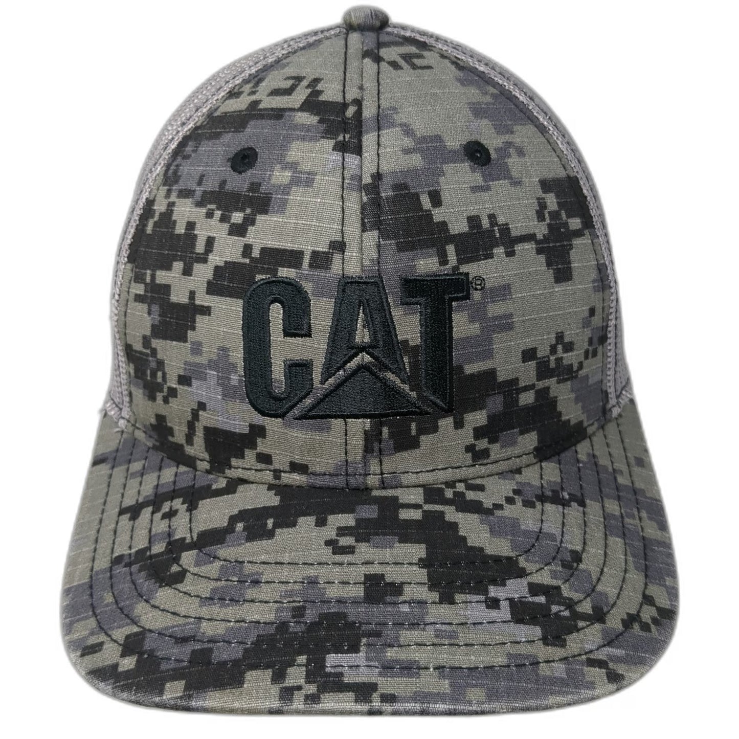 CAT Baseball Cap Gray One Size Digital Camo Mesh Back Snapback Embroidery Hat