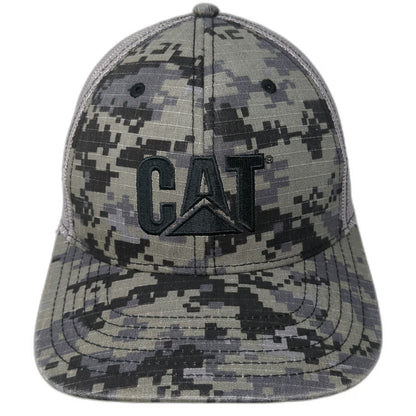CAT Baseball Cap Gray One Size Digital Camo Mesh Back Snapback Embroidery Hat