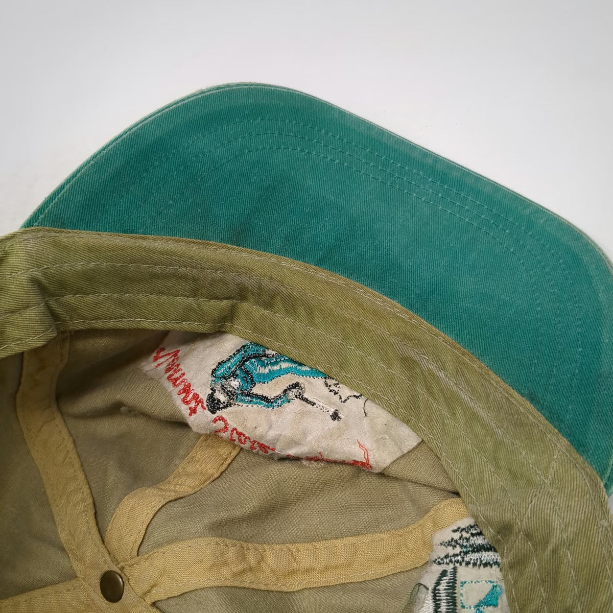 Adams Baseball Cap Beige Green One Size Vermont State Alpine Killington Leather