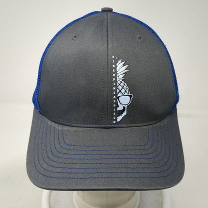 Richardson Gray Blue Trucker Hat One Size Mesh Snapback Pineapple Skull Graphic