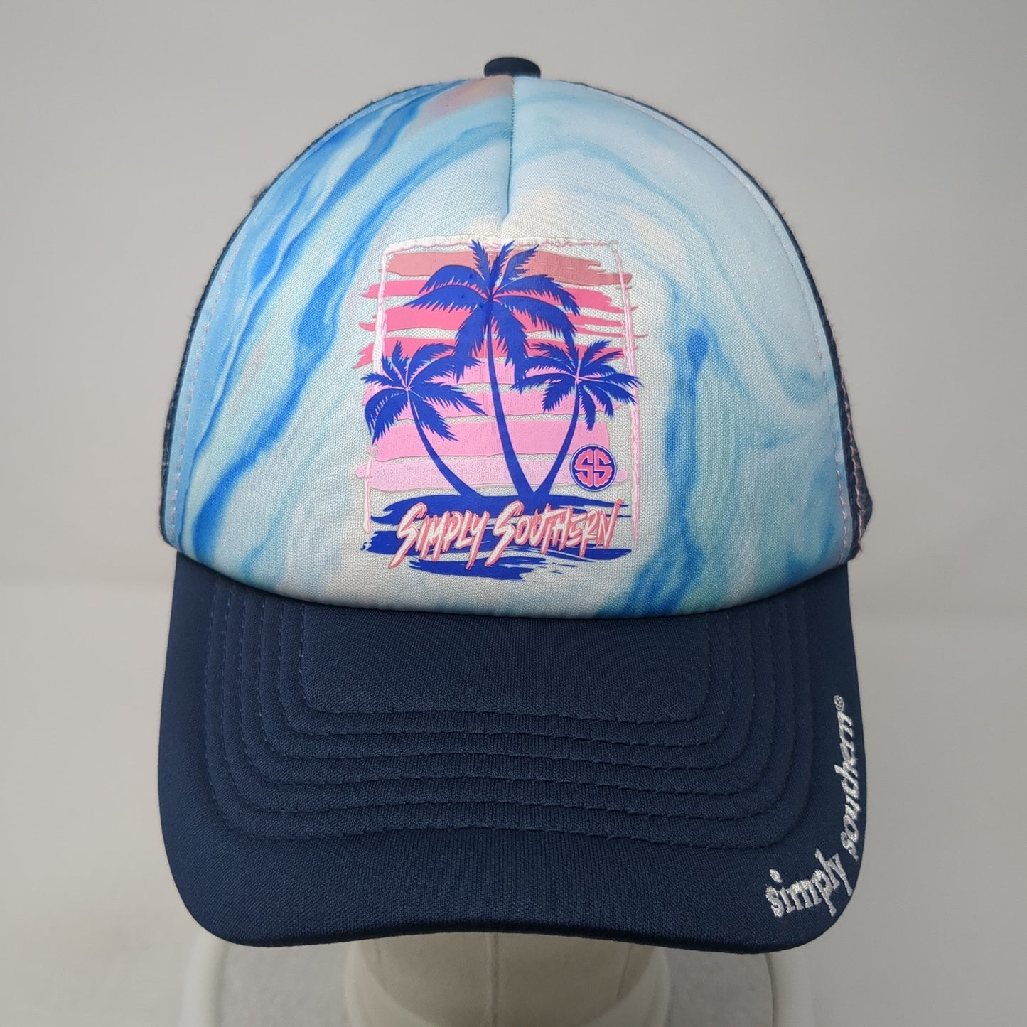 Simply Southern Palm Trees Slideback Trucker Hat Blue One Size Mesh Back