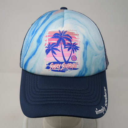 Simply Southern Palm Trees Slideback Trucker Hat Blue One Size Mesh Back