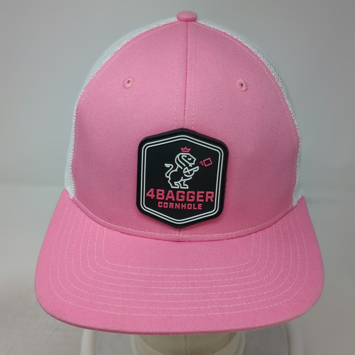 Richardson Trucker Hat Pink White One Size Mesh Snapback 4Bagger Cornhole Lion