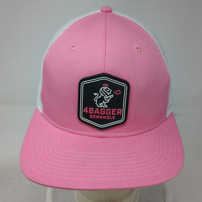 Richardson Trucker Hat Pink White One Size Mesh Snapback 4Bagger Cornhole Lion