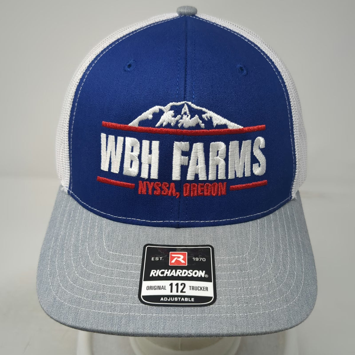 Richardson Trucker Hat Blue One Size WBH Farms Nyssa Oregon Mountain Snapback