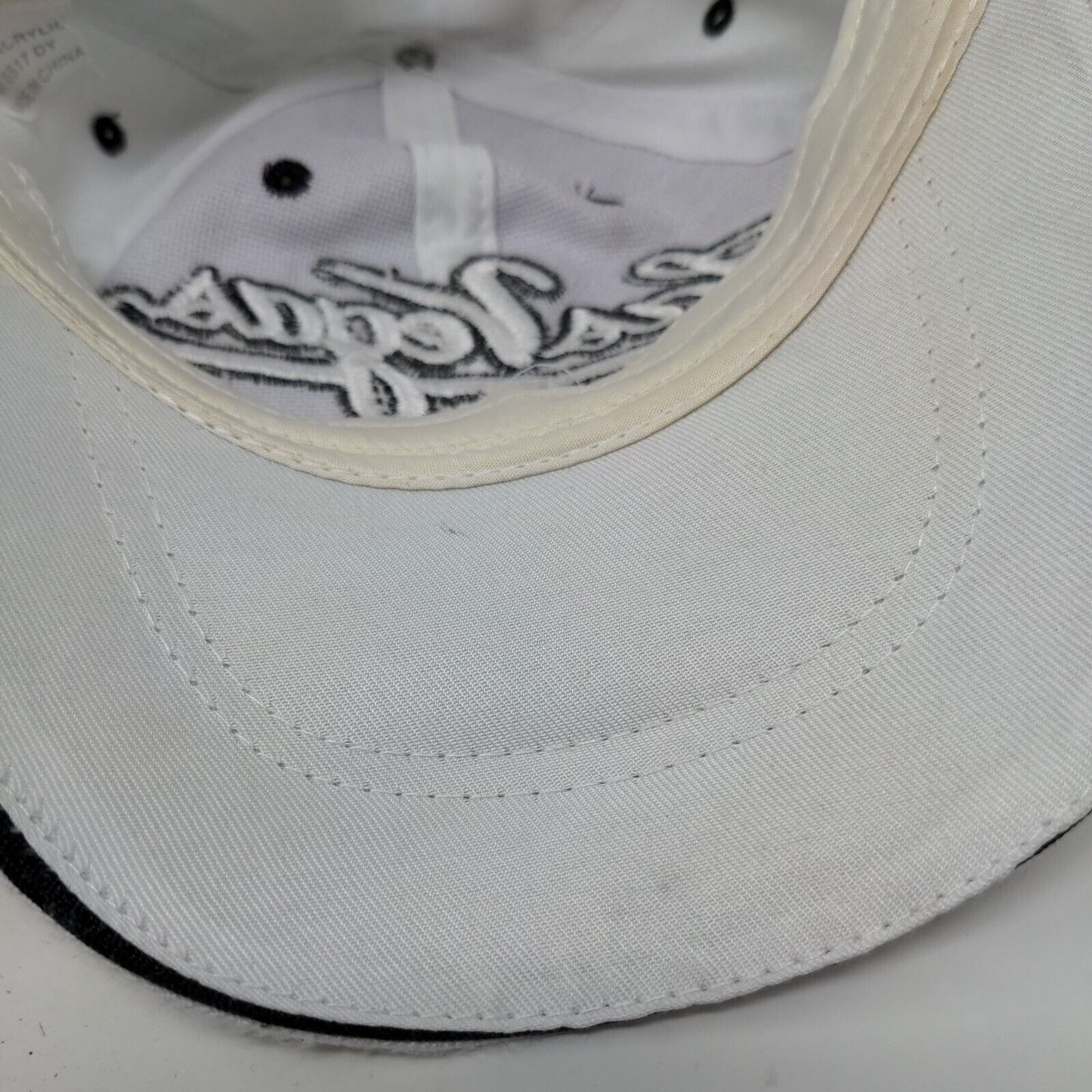 Las Vegas Strapback Hat White One Size Embroidered Vent Holes 6 Panel
